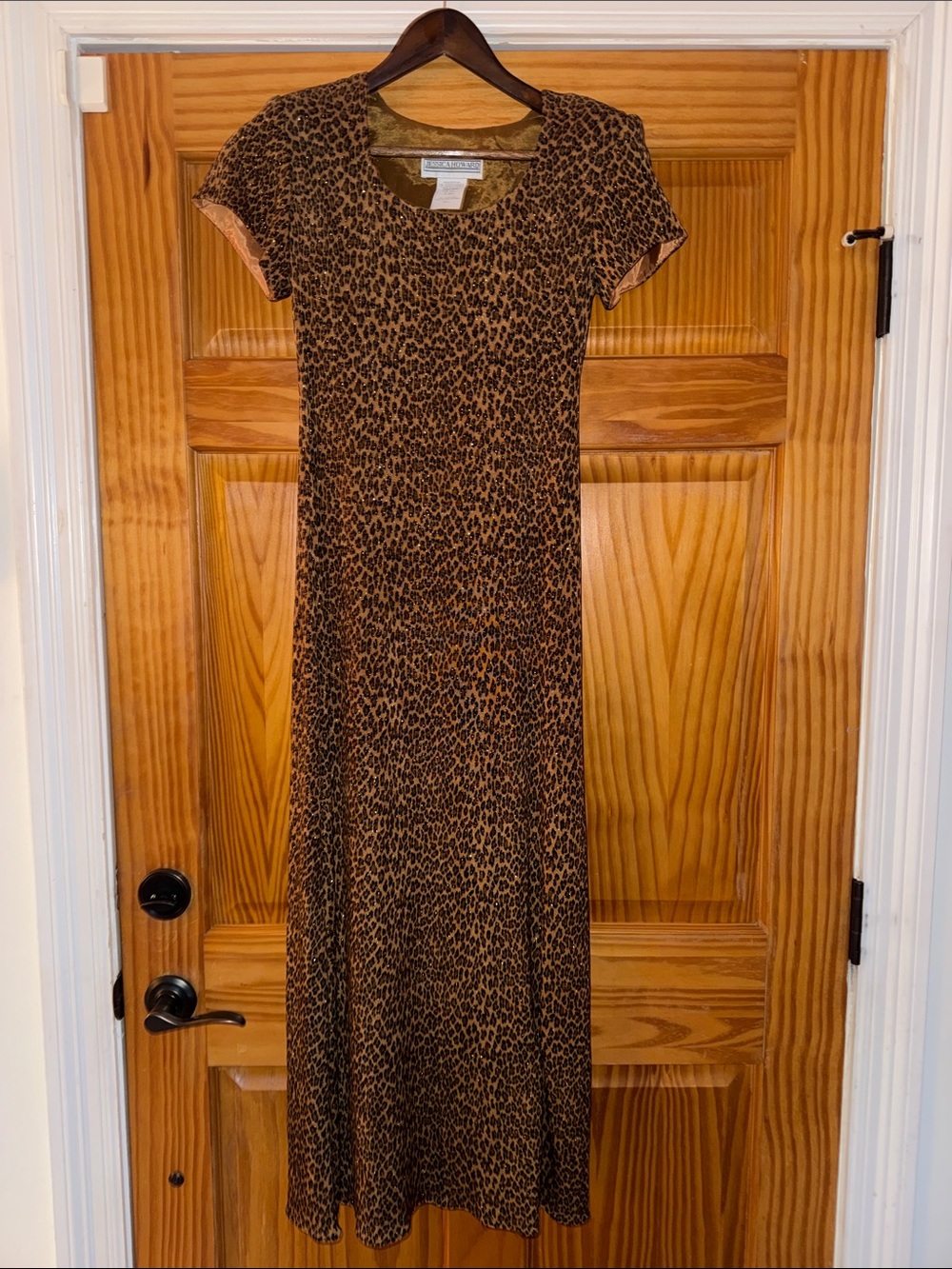 Vintage Jessica Howard Leopard Print Maxi Dress pullover stretch size 6